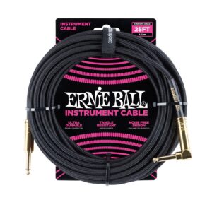 Guitar Instrument Cable Ernie Ball 25ft Braided Black 100% Genuine