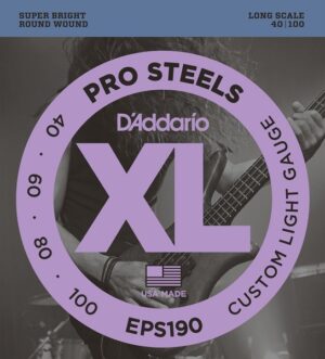 D'Addario EPS190 XL ProSteels Custom Light (.040-.100) Electric Bass Guitar Strings
