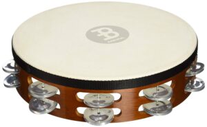 Meinl TAH2A-AB Traditional Goat Skin Wood Tamborine, 2 Row Aluminum Jingles, African Brown