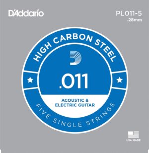D'Addario PL011-5 Acoustic Or Electric 011 Plain Steel Guitar Strings FIVE PACK!