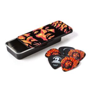 Jim Dunlop JD-JH-PT14H Jimi Hendrix Voodoo Fire Heavy Plectrums, Pick Tin of 6