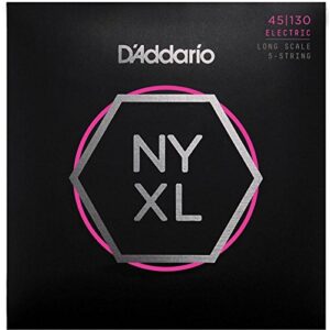 D'Addario NYXL45130 Long Scale Bass Guitar Strings, Regular Light 5-String, 45-130
