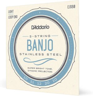 D'Addario EJS60 Stainless Steel 5 String Banjo Guitar Strings Light 10-20