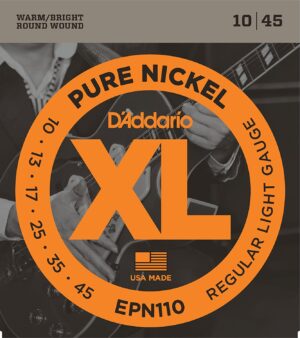 D'Addario EPN110 XL Pure Nickel Regular Light 10-45 Electric Guitar Strings