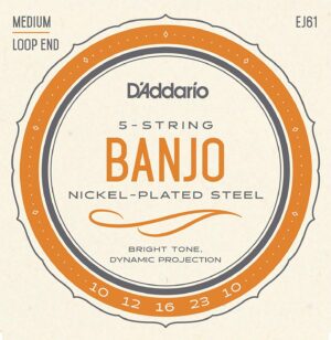 D'Addario EJ61 5 String Banjo J61 Guitar Strings, Nickel, Medium, 10-23