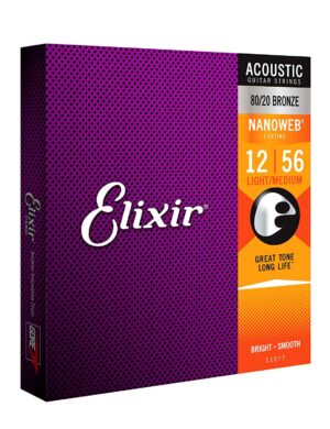 Elixir 11077 Bronze Nanoweb Acoustic Strings 12-56 Light Medium 100% Genuine