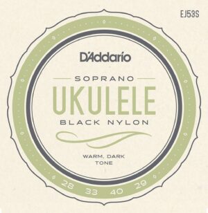 D'Addario EJ53S Hawaiian Soprano Ukulele Black Nylon Strings