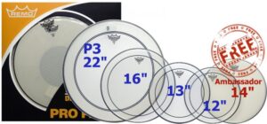 Remo Pinstripe Drum Head Clear Mega Pack Includes Bass Drum PP-0270-PS