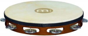 Meinl TAH1A-AB Traditional Goat Skin Wood Tamborine, 1 Row Aluminum Jingles, African Brown