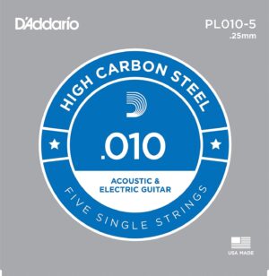 D'Addario PL010-5 Acoustic Or Electric 010 Plain Steel Guitar Strings FIVE PACK!