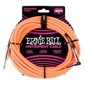 Guitar Instrument Cable Ernie Ball 25ft Braided Neon Orange 100% Genuine