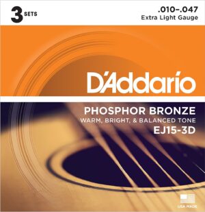 D'Addario EJ15-3D Acoustic Guitar Strings 10-47 Phosphor Bronze 3 SETS
