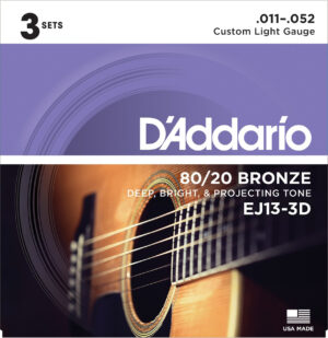 D'Addario EJ13-3D Bronze 11-52 Acoustic Guitar Strings, X3 Set Offer