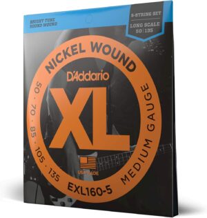 Bass Guitar Strings D'Addario EXL160-5 Nickel Wound 5-String Medium, 50-135